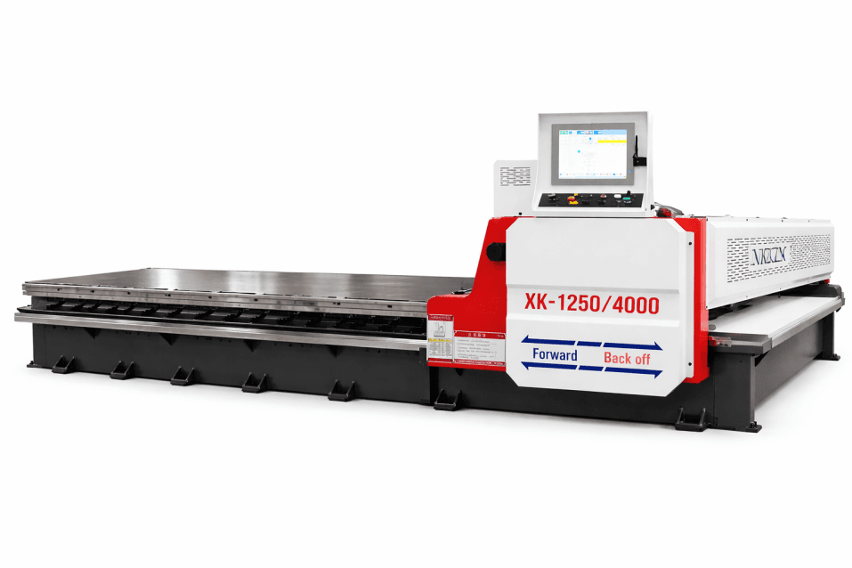 CNC V-grooving machine in industrial setting